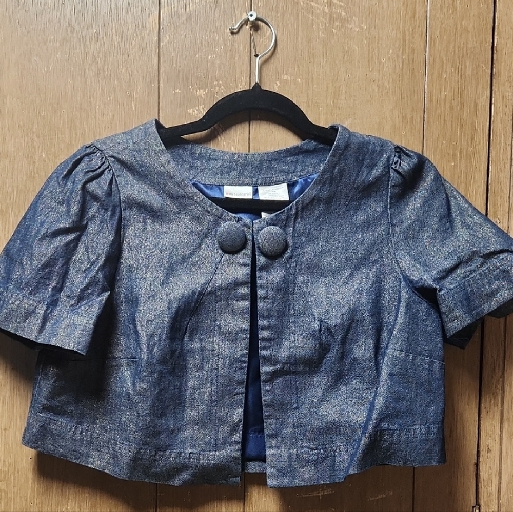 No Boundaries Y2k Blue Puff Sleeve Jean Sparkle Jacket/ Cover Up